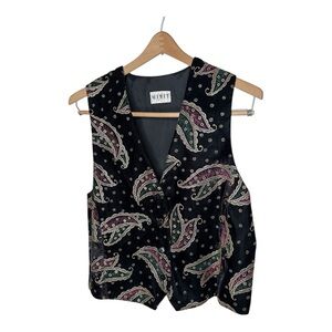 Vintage MixIt Black Velvet Paisley Vest Gold Accents Juniors Size 13/14 Large